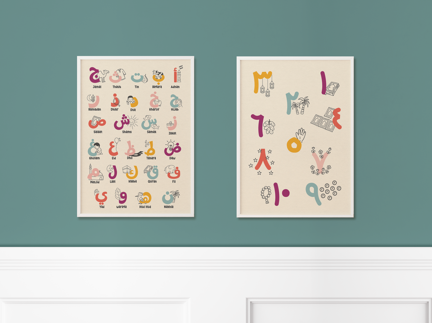 Arabische Zahlen und Alphabet bunt